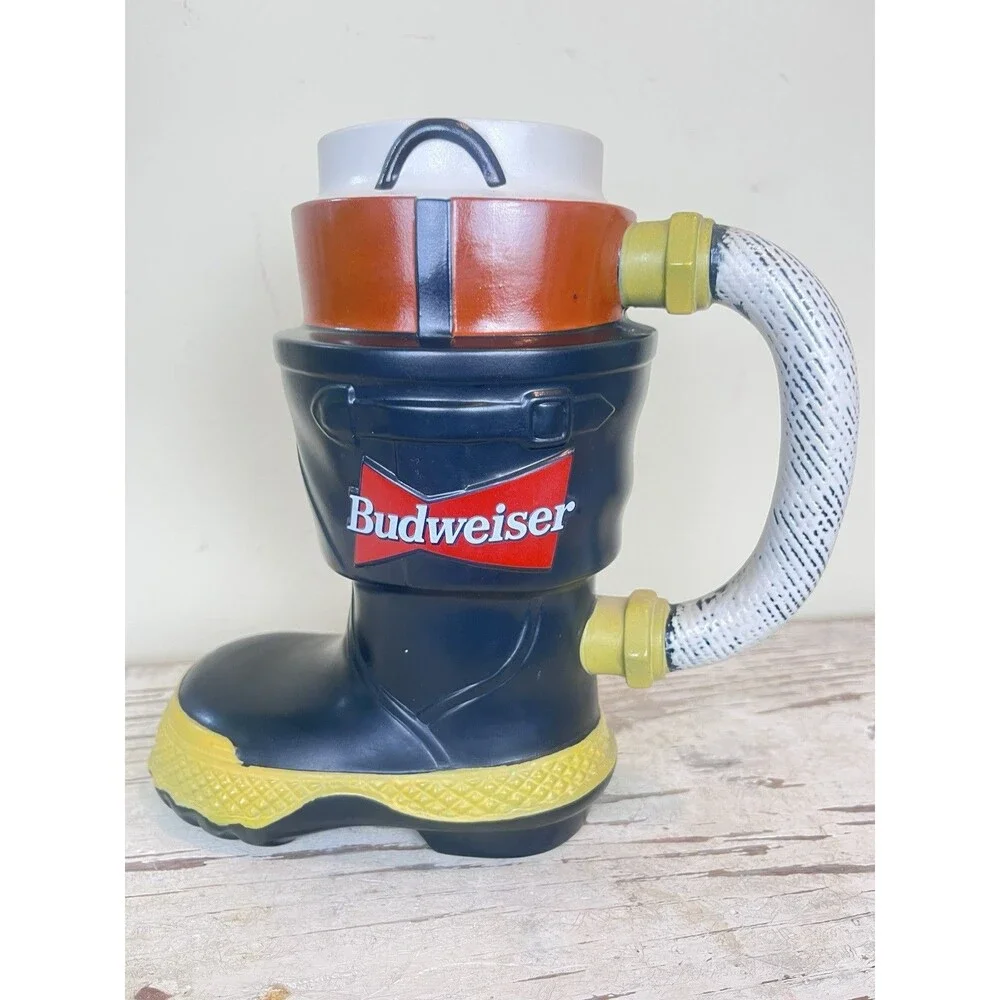 BUDWEISER BEER Stein Mug Fire Fighters Boot Ceramarte First In a Series 1997 Bud